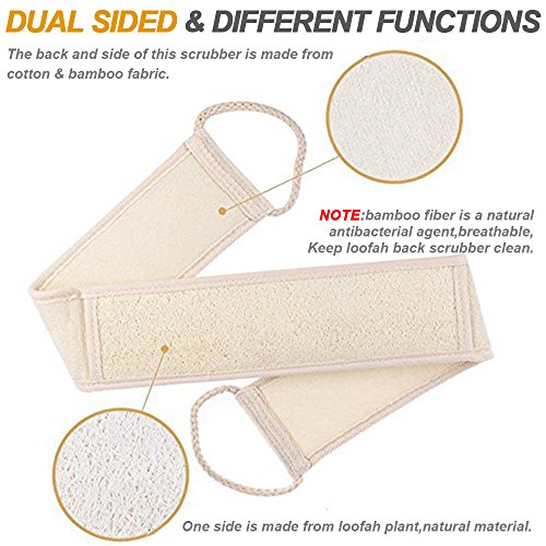 Exfoliating Loofah Back Scrubber Shower & Bathtub Body Sponge Scratcher with Extra Large Natural Luffa Reduce Back Acne,Exfoliate and Promote Circulation for Men and Women 5" x 35.5" (White)