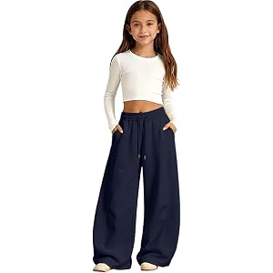 Vividcrate Girls Sweatpants Barrel Pants Baggy Wide Leg Drawstring Casual Sweat Pants with Pockets 5-15 Years