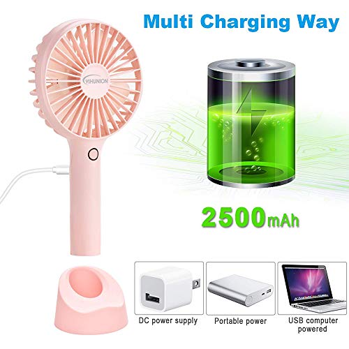 YIHUNION Mini Handheld Fan Portable, Hand held Personal Fan Rechargeable Battery Operated Powered Cooling Desktop Electric Fan with Base, 2500Mah Battery 4 Modes for Home Office Travel Outdoor (Pink) - Thumbnail 2