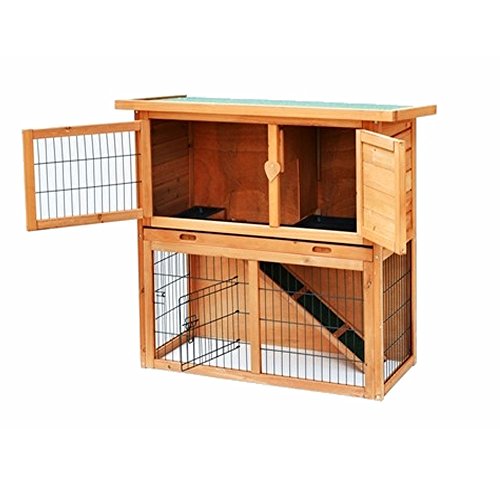 Olymstore Natural Wood Color Waterproof Chicken Coop Rabbit Hutch Wood House Pet Cage for Small Animals Spacious Inner Room,Lockable Doors Durable Wooden in Use