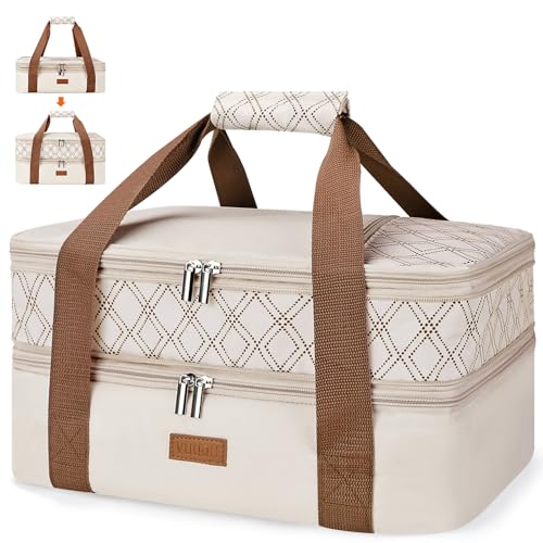 Vuudh Expandable Casserole Carrier Bag - Double Decker Food Bag, Insulated Casserole Carrier for Hot or Cold Food, Lasagna Holder Tote for Picnics,Beaches,Traveling or Gifts