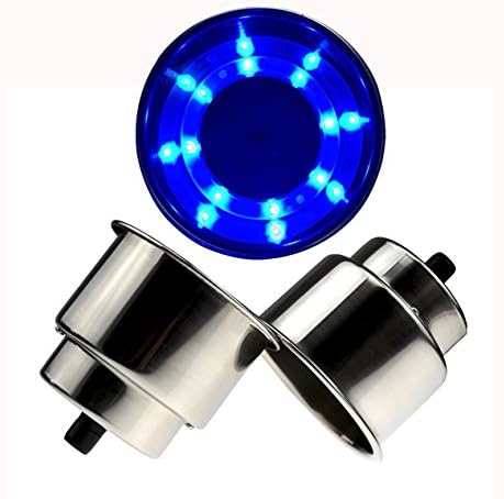 Posa 8 LED Blue Stainless Steel Cup Drink Holder with Drain for Marine Boat Rv Camper