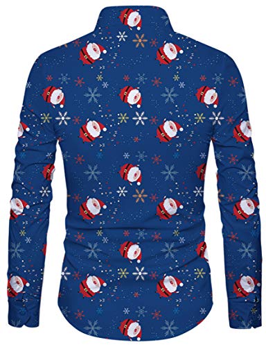 RAISEVERN Männlich Hawaiihemd Phantasie Neuheit Santa Schneemann Muster Langarm Shirts Schneeball Gedruckt Tops Blusen für Brothers Daddy\'s