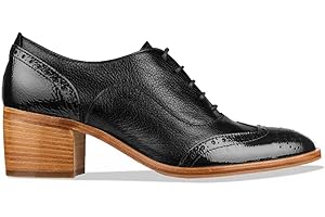 FOWT Women's Perforated Lace-Up Oxfords Almond Toe Mid Chunky Heel Brogues Casual Unisex Derby Saddle Shoes for Office Vacation Business US Size 4-16