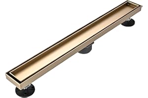 AVSIILE Linear Shower Floor Drain, Brushed Gold 24 Inch 304 Stainless Steel Bathroom Drains Kit, Rectangular Shower Trench Drain with Reversable Tile-in Pattern Drain Cover & Hair Catcher