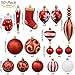 Sea Team 50-Pack Assorted Shatterproof Christmas Ball Ornaments Set Decorative Baubles Pendants with Premium Gift Wrapping Ribbon for Xmas Tree (Red)
