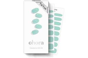 ohora Semi Cured Gel Nail Strips (N Cream Window) - Green, Solid, Works with Any UV/LED Lamps, Salon-Quality, Long Lasting, Easy to Apply & Remove - Includes 2 Prep Pads, Nail File & Wooden Stick