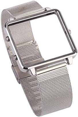Fitbit Blaze Accessory Band, Small (5.5-6.7 in), MANMEI Frame Housing + Milanese loop Stainless Steel Band for Fitbit Blaze Smart Fitness Watch(Black Frame + Loop) (Silver)