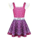YiZYiF Girls Kids Ballerina Ruffles Tutu LOL Sparkling Dance Ballet Dress Doll Surprised Costumes Hot Pink&Purple 7-8