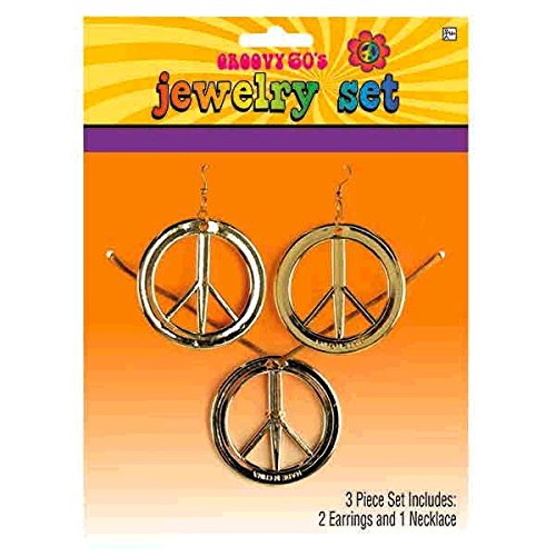 Groovy 60's Party Peace Symbol Jewelry Set Accessory, Plastic, 2", Pack of 3