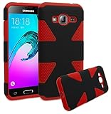 Samsung Galaxy J3,Galaxy amp Prime Case, Bastex Dynamic Slim Fit Heavy Duty Protection Hybrid Dual Layer Hard Plastic Case Rubber Silicone Cover - Black + Red