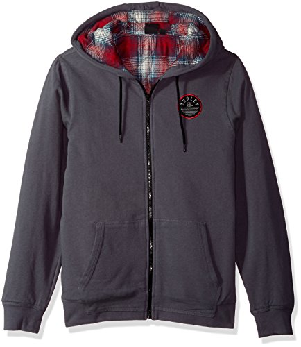 Hurley Men's Flannel Lined Zip up Two Layer Hoodie With Patch Detail, Dark Grey, XXL