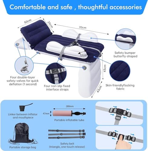 Bestbless Inflatable Airplane Bed for Toddler, Portable Baby plane Bed for Travel, Plane Extender for Kids with Hand Pump, Seat Belt and Carry Bag, Toddler Seat Extender for Car, Airplane (Blue)