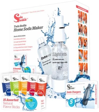 SodaSparkle Compact and Safe DIY Carbonated Soft Drink Maker Deluxe Starter Kit with 2 Bottles by SodaSparkle