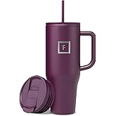 IRON °FLASK Co-Pilot Insulated Mug w/Straw & Flip Cap Lids - Cup Holder Bottle for Hot, Cold Drink - Leak-Proof - Water, Coffee Portable Travel Mug - Burgundy, 40 Oz