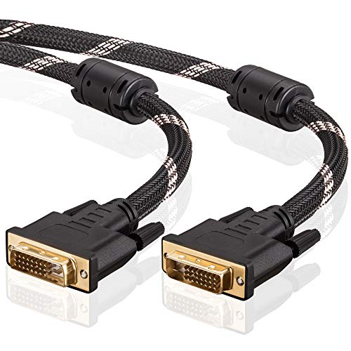 DVI Cable 30Ft,Tan QY Nylon Braided DVI-D 24+1 Dual Link Male to Male Digital Video Cable Gold Plated with Ferrite Core Support 2560x1600 for Gaming, DVD, Laptop, HDTV and Projector (10M/30Ft)