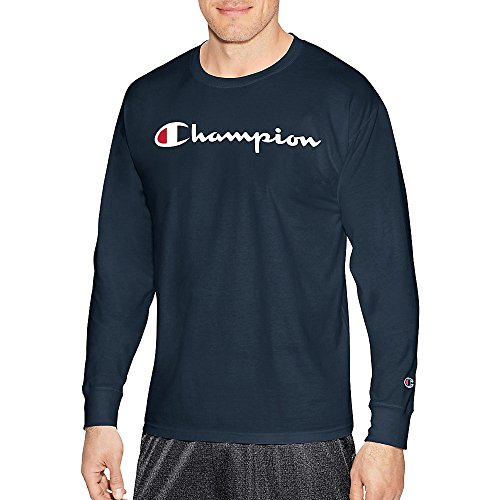 Champion LIFE Men's Cotton Tee (Patriotic Long Sleeve Script), Navy Champion, L