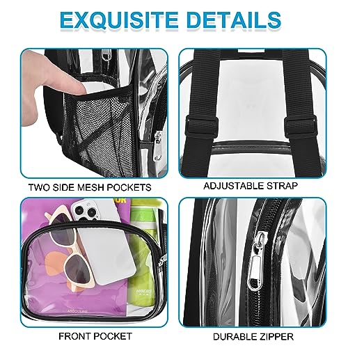 Clear Backpack for Stadium Events Stadium Approved Fashion Women Backpack | 12x12x6 Clear Bag with Front Pocket Heavy Duty 0.4MM PVC Terarent Backpack for Concert Events Work Travel