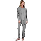 Live2Lounge Women's 4-Piece Pajama Set, Soft Hacci Knit Loungewear, Short Sleeve T-Shirt, Tank Top, Cardigan & Jogger Pants