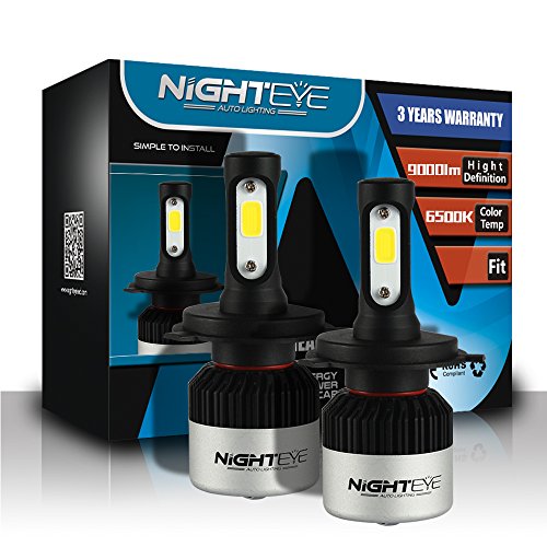 NIGHTEYE H4 9003 HB2 LED Headlight Bulbs 9000LM 72W 6500K Cool White High Low Dual Beam CSP Chips All-in-One Auto Headlamps Conversion Kit Plug & Play â€“ 3 Yr Warranty