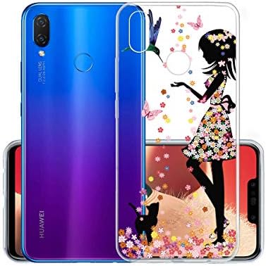 IJIA Case for Huawei Nova 3i / Huawei P Smart Plus (P Smart+) (6.3") - Transparent Romantic Black Girl Butterfly Clear TPU Soft Silicone Protection Bumper Fashion Skin Back Shell Case Cover