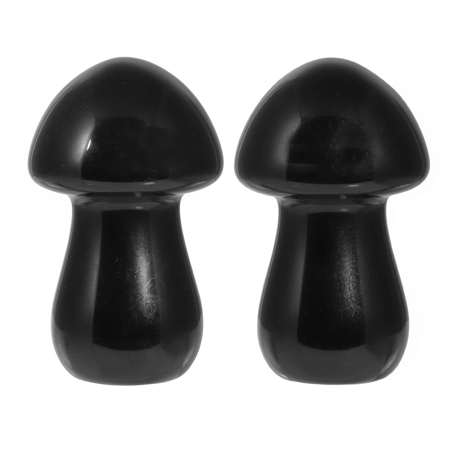 Nupuyai 2pcs Obsidian Mini Crystal Stone Statue Carved Quartz Mashroom Decor, Energy Healing Polished Stone Figurine
