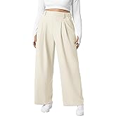 Eytino Womens Plus Size Wide Leg Dress Pants Elastic High Waisted Casual Waffle Palazzo Pants Trousers with Pockets(1X-5X)