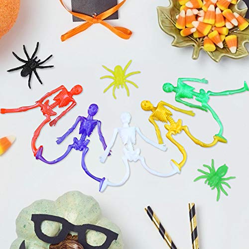 3 otters 57 PCS Stretchy Toys, Stretchy Skeleton Halloween Stretch Skeleton Toys for Kids Fun Party Favors Halloween Funny Toy Candy Bag Fillers in 6 Different Colors