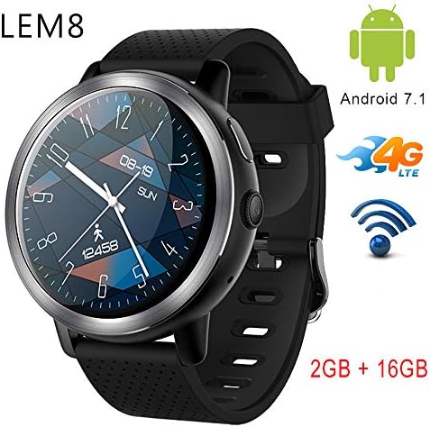 LEMFO LEM8 4G Smart Watch Android 7.1.1 2GB + 16GB with GPS 2MP Camera 1.39 Inch AMOLED Screen 580Mah Battery Smartwatch Men (Gray)