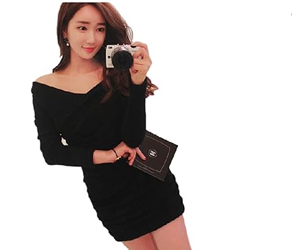 Amazon ムーンリット レディース 長袖 ワンピース Vネック 胸元