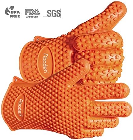 Aboden Silicone Heat Resistant Grilling BBQ Gloves for Cooking, Baking, Smoking &amp; Potholder , Pack of 2, Orange