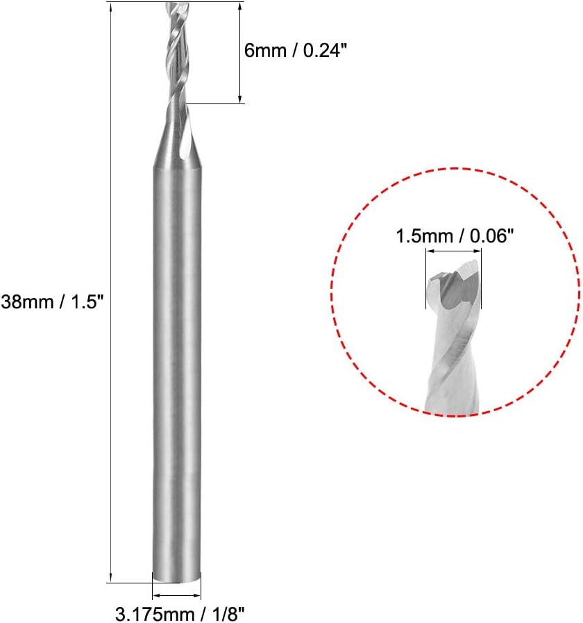 sourcingmap 5PCS 1/8" Shank 1.5mm x 6mm Carbide End Mill CNC Router Bits 2 Flute Milling Bit for Acrylic PVC MDF Wood - Image 4
