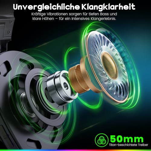 WESEARY WG1 Bluetooth Headset, 2,4G Wireless Gaming Headset mit Mikrofon für PS5, PS4, PC, Switch, Mac, Faltbarer Surround Sound Noise Cancelling Kopfhörer mit LED Licht, Über 50 Stunden Akkulaufzeit 9