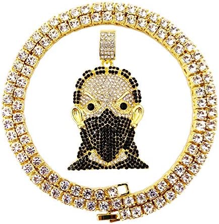 HH Bling Empire Mens Hip Hop Bling Iced Out 14K Gold Artificial Diamond Cartoon Characters cz Tennis Chain Necklace 22 Inch