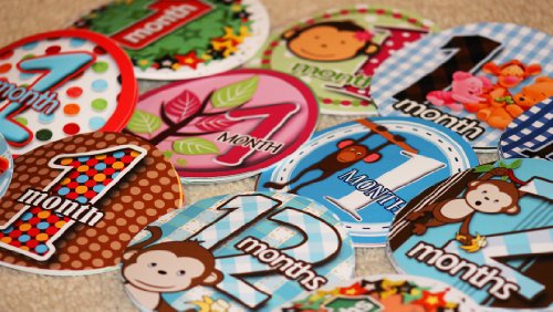 image for Monthly Baby Bodysuit Stickers, GREEN WINNIE POOH FRIENDS Baby Month O