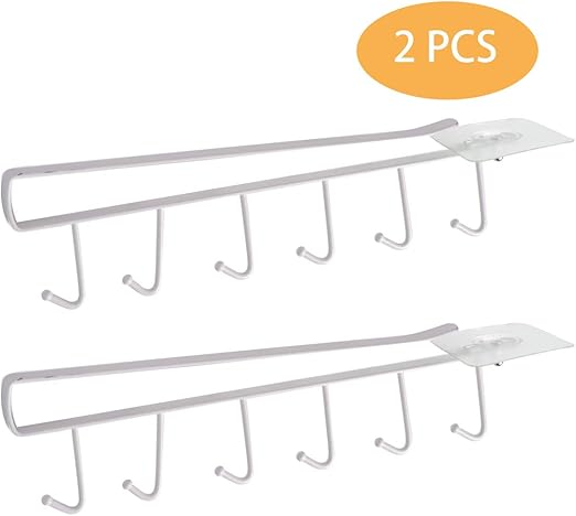 3pcs X 6 Hook Coffee Cup Mug Holder For Kitchen Fit For 1 Inch Thickness Shelf Or Less Ecrocy Adhesive Cup Holder Under Cabinet Mug Hooks Dinnerware Stemware Storage