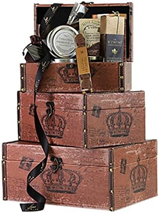 Lina Epicure London Antique Faux Leather Boxes Set of 3 Gourmet Gift Basket