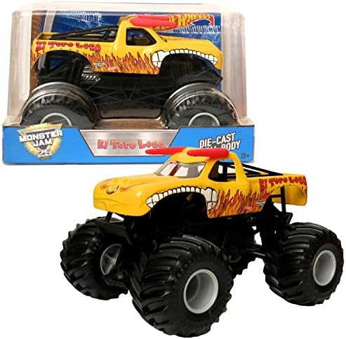 Hot Wheels Year 2017 Monster Jam 1:24 Scale Die Cast Metal Body Official Monster Truck Series - Yellow EL TORO LOCO DWN94 with Monster Tires, Working Suspension and 4 Wheel Steering