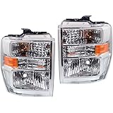 Evan Fischer Driver and Passenger Side Headlight for Ford E-350 Super Duty 2008-2025 Also Fits E-450 Super Duty Halogen With bulb(s) Aero Style Replaces# AC2Z13008C AC2Z13008D