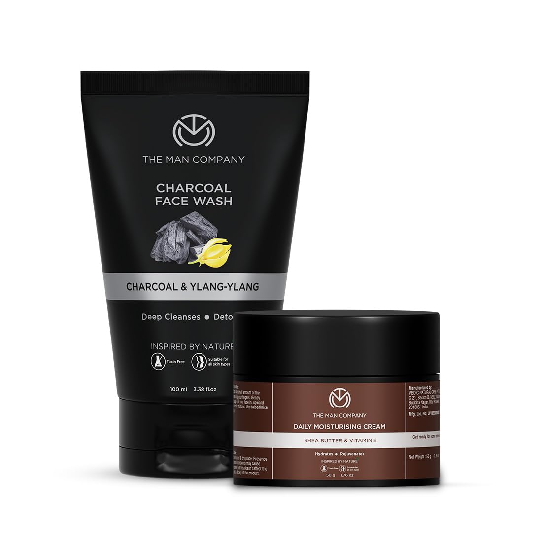 The Man Company Detan Daily Pack With Activated Charcoal Face Wash & Daily Moisturising Face Cream, Argan, Shea Butter, Vitamin E, Deep Cleansing, Moisturizing - Pack Of 2 100 Ml (Pack Of 1)