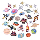 Coopay 30 Pieces Iron on Patches Solar System Embroidered Motif Applique Assorted Size Decoration Sew On Patches for DIY Jeans Jacket, Clothing, Handbag, Shoes, Caps