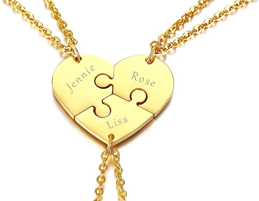 Customized Personalized 2/3/4/5/6 Set Custom Engraved Matching Relationship Puzzle Piece Necklaces Friendship Best Friend BBF Pendant Gift for Graduation Christmas Birthday Party Anniversary