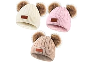 Geyoga Kids Toddler Winter Pompom Hat Baby Knitted Beanie Hat Faux Fur Pom Beanie Cap for Girls Boys 1-3 Years Old