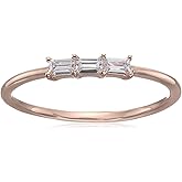Amazon Essentials Baguette Cubic Zirconia 3-Stone Dainty Demi Fine Stacking Ring in Sterling Silver