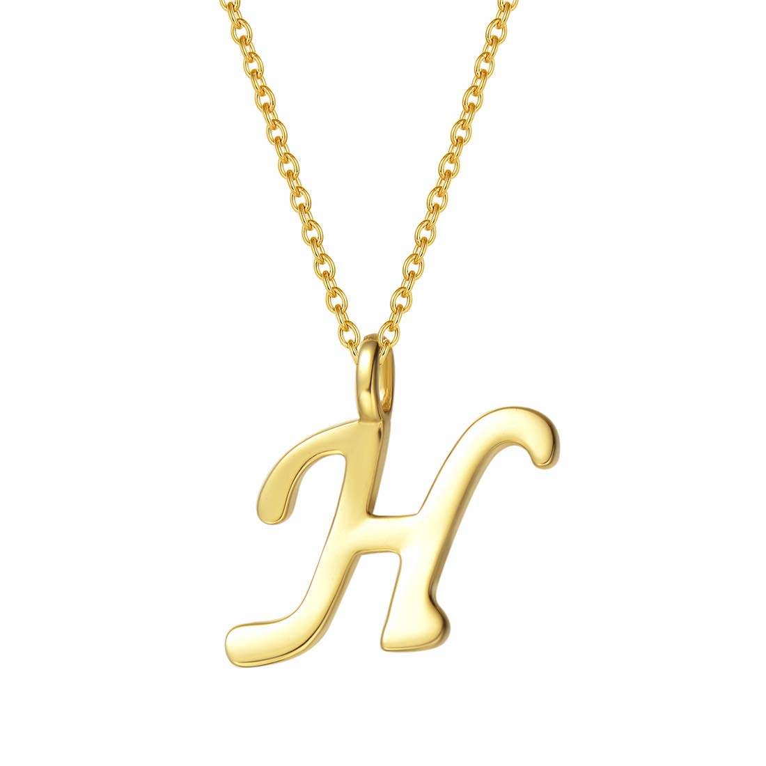 Initial Alphabet Necklace, 925 Sterling Silver with Yellow Gold Plated, Letter H Name Pendant for Women Girls Teenagers Friends with Gift Jewellery Box - Chain Length: 16 + 2 Inch