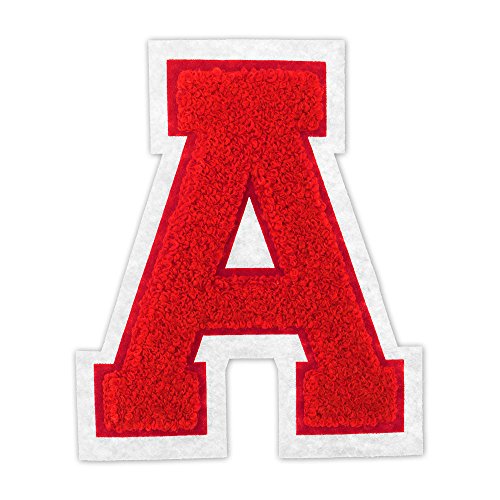 A - Red on White - 4 1/2 Inch Heat Seal / Sew On Chenille Varsity Letter - Thumbnail 4