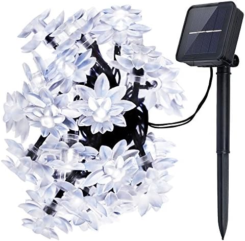 Fetta Solar Outdoor String Lights 20ft 30 LED Lotus Flower Solar Powered Fairy Lights Blossom Decorative Light for Christmas Wedding Home Bedrrom Garden Fence Path Landscape Decoration (White)