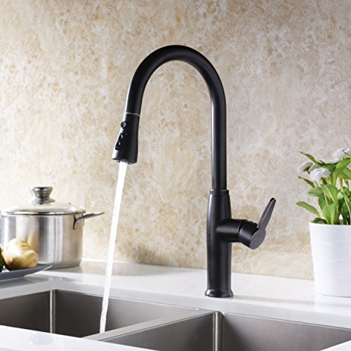 New Kitchen Faucet Oil Rubbed Bronze with Pull out and Pull Down Sprayer Delle Rosa Single High Handle Located Pre-rinse Kitchen Sink Faucet - Thumbnail 2