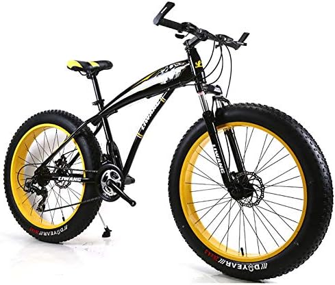 Hardtail Mountain Bike 7/21/24/27 Speeds Mens MTB Bike 24 inch Fat Tire Road Bicycle Snow Bike Pedals with Disc Brakes and Suspension Fork,BlackYellow,24Speed