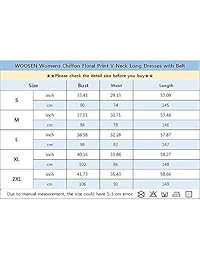 WOOSEN Vestido largo con cuello en V y cinturón para mujer, de gasa con estampado floral